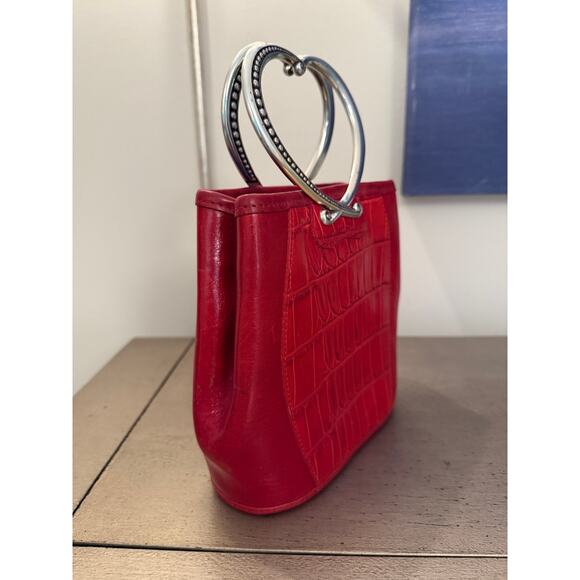 Brighton 212445 Mini Red Crocodile Embossed Leather Bucket Back Heart Handles - Picture 2 of 6
